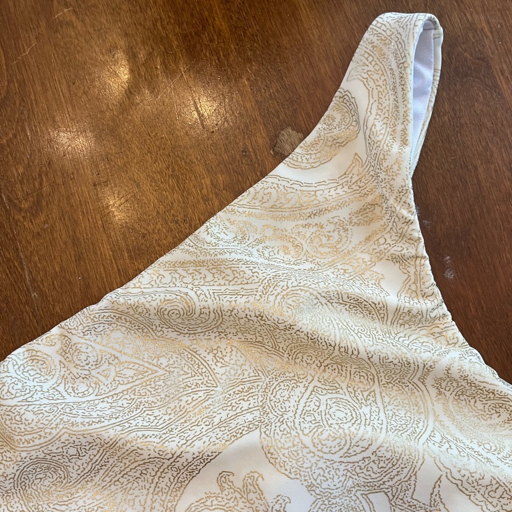 12 Ralph Lauren golden paisley pattern one shoulder one piece bathing suit - Picture 6 of 9